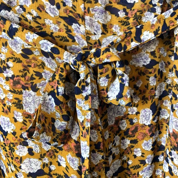 MELLÓDAY Sheer Golden Yellow with White Blooms Print MIDI Dress – XS - Picture 6 of 16